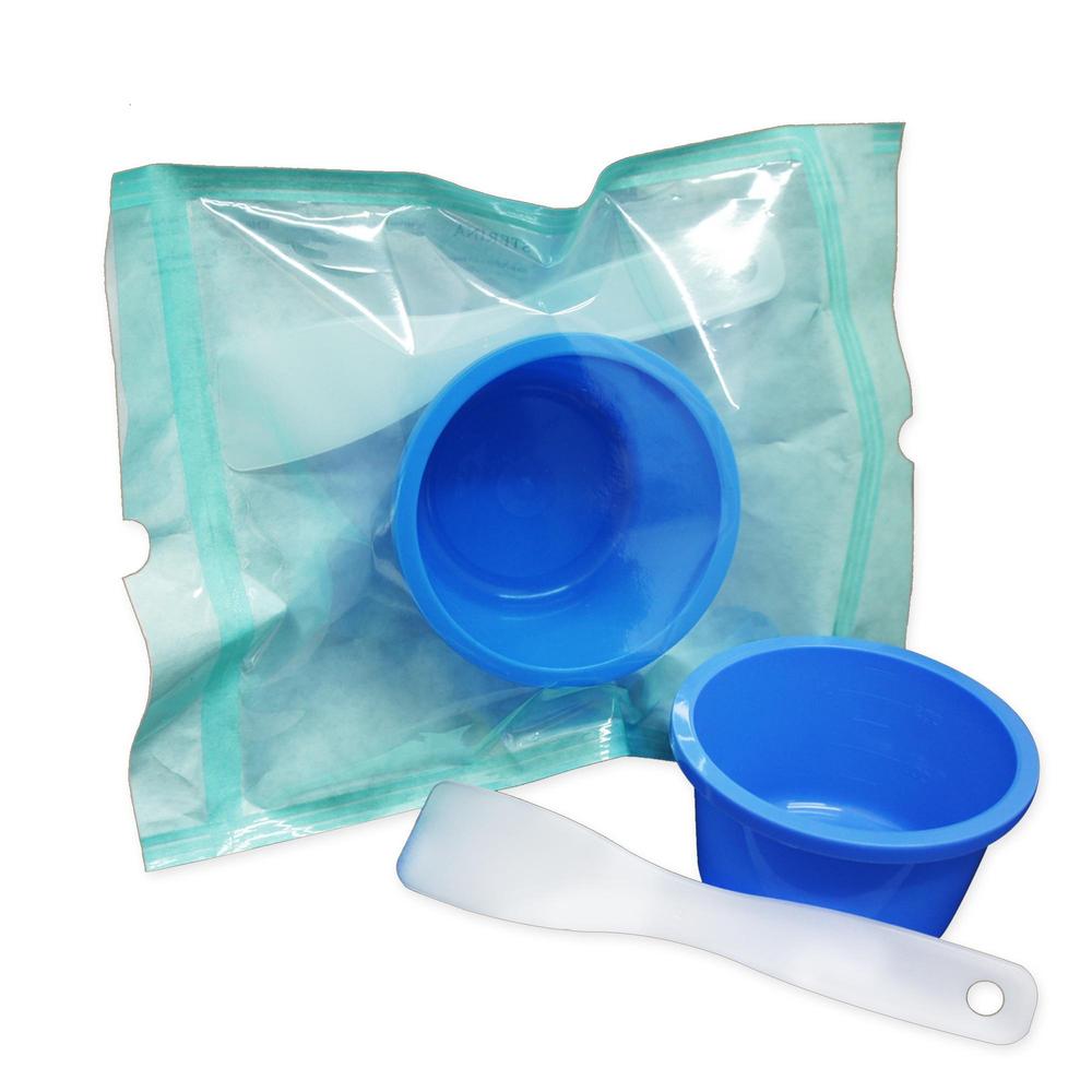 Miska plastová odměrná 250 ml, v setu se špachtlí 175 mm, sterilní (50setů)